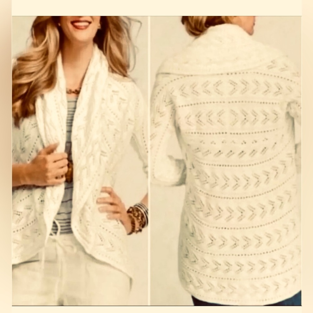 Cabi Women’s Beige Circle Cable Knit Cardigan Sweater. Size L - Picture 3 of 12